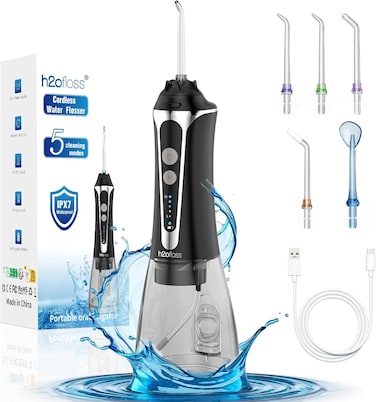 cWater Dental Flosser Pick for Teeth, 5 Modes Cordless Dental Oral Irrigator with 300ML Water Tank, IPX7 Waterproof and Rechargeable Water Teeth Cleaner for Home Travel
