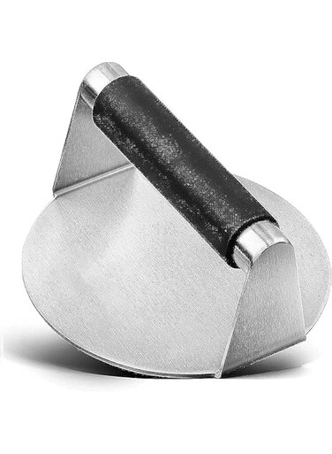 INFLUX 5.5-Inch Stainless Steel Burger Press &ndash; Heavy-Duty Sandwich Maker &amp; Meat Press for BBQ Grilling, Perfect Burger Smasher and Grill Sandwich Maker-Rubber Round Handle