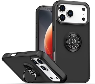Case for IPhone 17 Pro Max Case Cover Metal Ring Holder Grip Kickstand Car Magnetic Mount Shockproof Matte Hard Back Bumper Case for IPhone 17 Pro Max 5G 2025 Black
