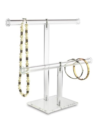 BPA Deluxe Clear Acrylic Round Bracelet Display Holder 2 Tier T-bar Jewelry Display Bracelet Display Holder Stand Acrylic Bracelet Display Organizer Jewelry Holder (2-Bar)