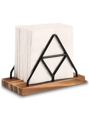 Tazweeq Wooden Napkin Storage, Table Napkin Holder in Black, with Black Metal Wire, for Indoor and Outdoor Family Dining, Dining Room Kitchen Decoration