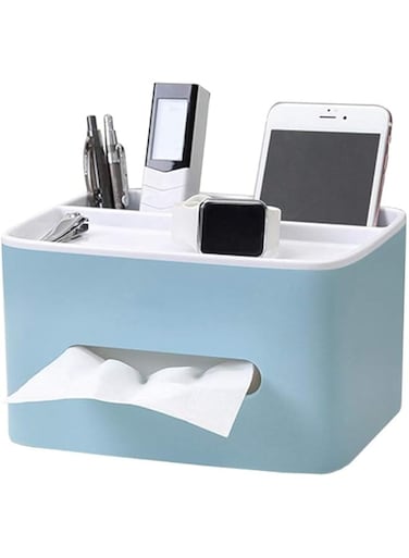 ECOCO AIWANTO Multifunction Plastic Tissue Box Holder Storage Organizer Desktop Tissue Box Drawer Storage Desk Storage Organizer Box Container for Home Kitchen Office (Blue)