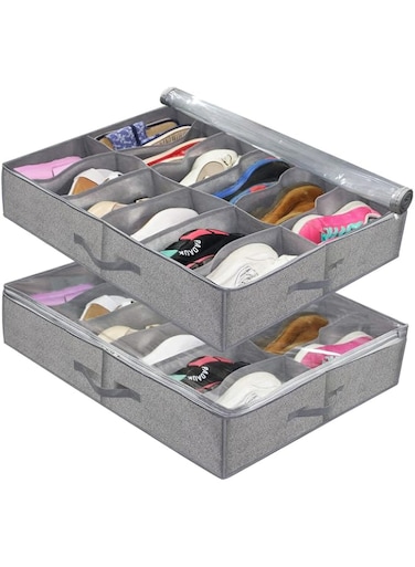 THMINS 2 Pack Under Bed Shoe Storage,Organizer for Closet Fits, 24 Pairs-Sturdy, Under bed Shoe Storage Box,Bins