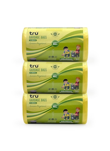 Lemon Scented Garbage Bags Compact Roll 46x52cm 6 Gallon ( 30pc x 3 Rolls ) 90 bags
