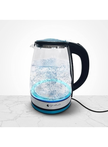Gratus Electric Glass Kettle 1.8 Liter, Full Thermo-Resist Borosilicate Glass body, 1500-1800W, Cordless Base, Aesthetic LED light design, Auto Cutoff, 2 Year Warranty, Model- GKSG1820AC