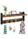 Goodern Wall Hooks with Shelf,Wood Coat Rack with Shelf Wall-Mounted,Entryway Hanging Floating Shelf with 5 Metal Hooks for Clothes Hats Towel Purse Robes,Bathroom Mudroom Bedroom,Rustic Brown Black