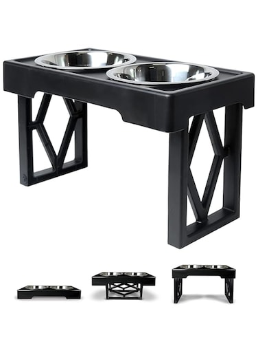 Aputue Raised Dog Bowl, Adjustable Angle Elevated Pet Bowl with 2 Stainless Steel Bowls, Non-Slip No Spill Elevated Dog Bowl for Large Medium Small Dog