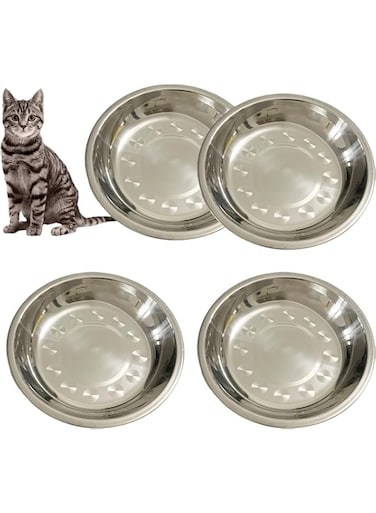 Shallow Cat Food Bowls Stainless Steel Cat Dish Wide Small Dog Bowls Whisker Fatigue Relief Cat Plates for Kittens Puppy Hamster 4 Pcs (7.87 Inch Dia.)