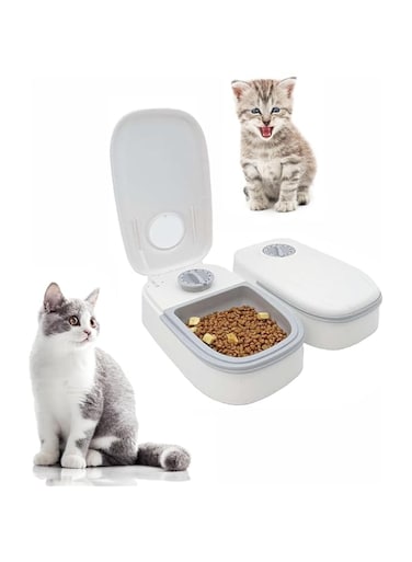 LBOYLOVE&reg; Automatic Cat Feeder, 2-Meal Automatic Pet Feeder, Dry or Semi-Moist Pet Food Dispenser for Cats and Small Dogs(350ML Each), Features a 48-Hour Timer