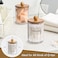 MahMir Bathroom Jars Qtip Holder, Apothecary Jars, Acrylic Cotton Ball Holder, Clear Bathroom Canisters with Bamboo Lids for Cotton Swab Cotton Brush (3 Jars Pack)