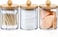 MahMir Bathroom Jars Qtip Holder, Apothecary Jars, Acrylic Cotton Ball Holder, Clear Bathroom Canisters with Bamboo Lids for Cotton Swab Cotton Brush (3 Jars Pack)