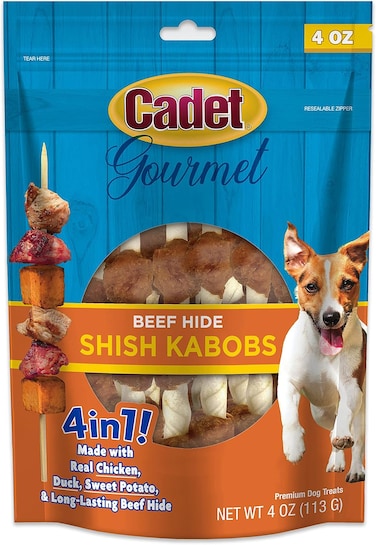 Cadet 4 oz. Beef Hide Shish Kabobs (Rawhide Twist Sticks wrapped in Chicken, Duck &amp; Sweet Potato) Dog Treats &amp; Chews