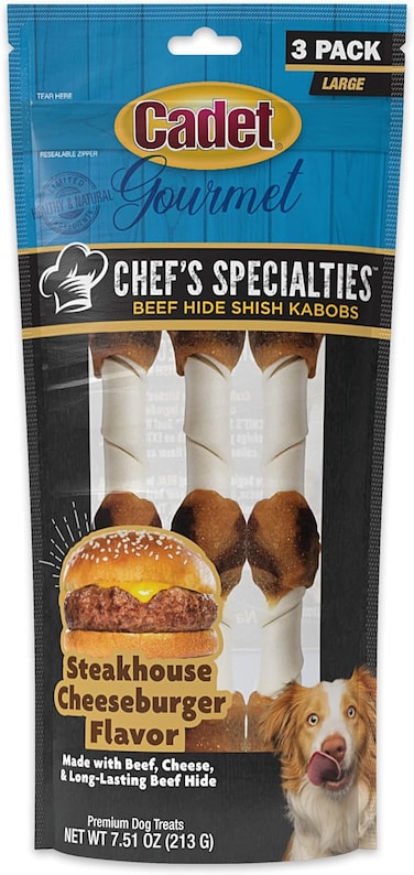 Cadet 3 pk Large Kabobs Steakhouse Cheeseburger Flavor Dog Treats &amp; Chews