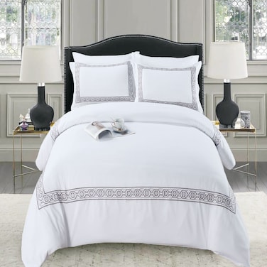 MMM HOME 6-Pieces Embroidered King Size Duvet Cover Set ,1 Duvet Cover + 1 Fitted Sheet + 4 Pillow Covers,Elegant Design