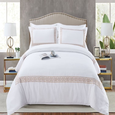 MMM HOME 6-Pieces Embroidered King Size Duvet Cover Set ,1 Duvet Cover + 1 Fitted Sheet + 4 Pillow Covers,Elegant Design