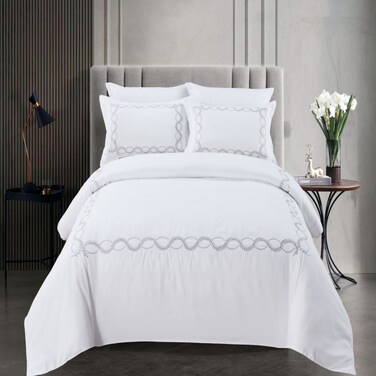 MMM HOME 6-Pieces Embroidered King Size Duvet Cover Set ,1 Duvet Cover + 1 Fitted Sheet + 4 Pillow Covers,Elegant Design