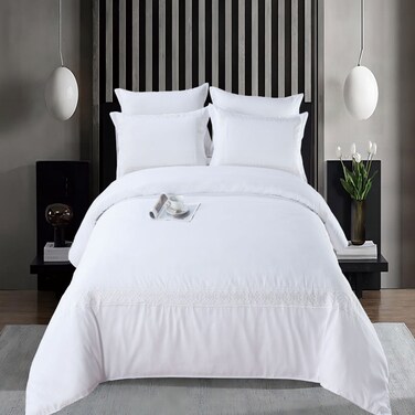 MMM HOME 6-Pieces Embroidered Super King Size Duvet Cover Set ,1 Duvet Cover + 1 Fitted Sheet + 4 Pillow Covers,Elegant Design