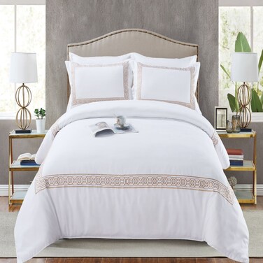 MMM HOME 6-Pieces Embroidered Super King Size Duvet Cover Set ,1 Duvet Cover + 1 Fitted Sheet + 4 Pillow Covers,Elegant Design