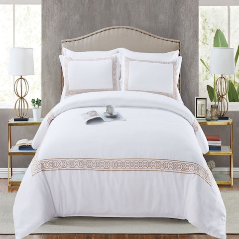 MMM HOME 6 Pieces Embroidered Super King Size Duvet Cover Set 1 Duvet Cover 1 Fitted Sheet 4 Pillow Covers Elegant Design