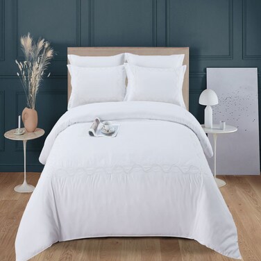 MMM HOME 6-Pieces Embroidered Super King Size Duvet Cover Set ,1 Duvet Cover + 1 Fitted Sheet + 4 Pillow Covers,Elegant Design