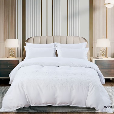 MMM HOME 6-Pieces Embroidered King Size Duvet Cover Set ,1 Duvet Cover + 1 Fitted Sheet + 4 Pillow Covers,Elegant Design