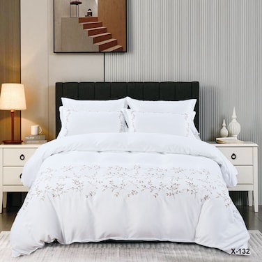 MMM HOME 6-Pieces Embroidered Super King Size Duvet Cover Set ,1 Duvet Cover + 1 Fitted Sheet + 4 Pillow Covers,Elegant Design