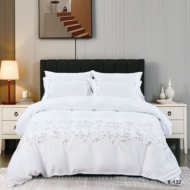 MMM HOME 4-Pieces Embroidered Single Size Duvet Cover Set ,1 Duvet Cover + 1 Fitted Sheet + 2 Pillow Covers,Elegant Design