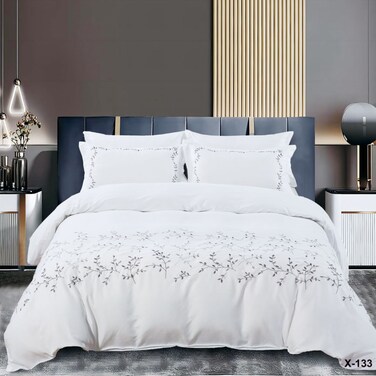 MMM HOME 4-Pieces Embroidered Single Size Duvet Cover Set ,1 Duvet Cover + 1 Fitted Sheet + 2 Pillow Covers,Elegant Design