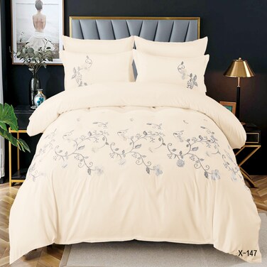 MMM HOME 6-Pieces Embroidered King Size Duvet Cover Set ,1 Duvet Cover + 1 Fitted Sheet + 4 Pillow Covers,Elegant Design
