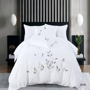 MMM HOME 6-Pieces Embroidered King Size Duvet Cover Set ,1 Duvet Cover + 1 Fitted Sheet + 4 Pillow Covers,Elegant Design