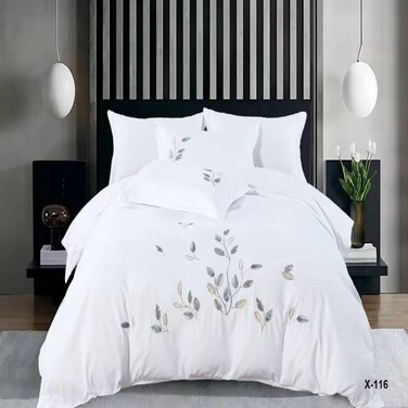 MMM HOME 4-Pieces Embroidered Single Size Duvet Cover Set ,1 Duvet Cover + 1 Fitted Sheet + 2 Pillow Covers,Elegant Design
