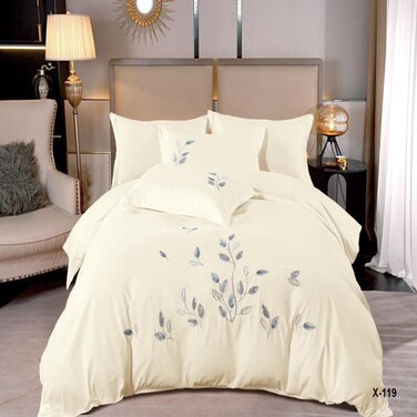 MMM HOME 4-Pieces Embroidered Single Size Duvet Cover Set ,1 Duvet Cover + 1 Fitted Sheet + 2 Pillow Covers,Elegant Design
