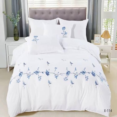 MMM HOME 4-Pieces Embroidered Single Size Duvet Cover Set ,1 Duvet Cover + 1 Fitted Sheet + 2 Pillow Covers,Elegant Design
