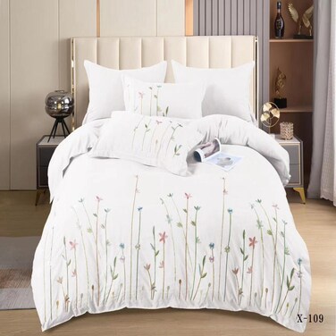 MMM HOME 6-Pieces Embroidered Super King Size Duvet Cover Set ,1 Duvet Cover + 1 Fitted Sheet + 4 Pillow Covers,Elegant Design