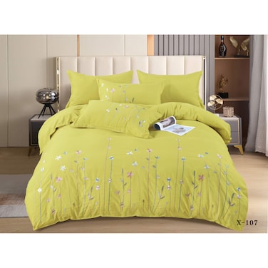 MMM HOME 6-Pieces Embroidered Super King Size Duvet Cover Set ,1 Duvet Cover + 1 Fitted Sheet + 4 Pillow Covers,Elegant Design