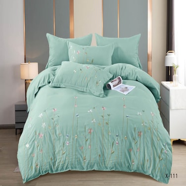 MMM HOME 6-Pieces Embroidered Super King Size Duvet Cover Set ,1 Duvet Cover + 1 Fitted Sheet + 4 Pillow Covers,Elegant Design