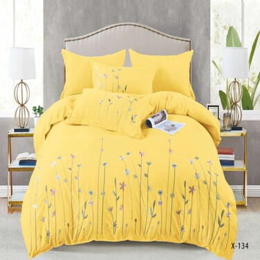 MMM HOME 6-Pieces Embroidered King Size Duvet Cover Set ,1 Duvet Cover + 1 Fitted Sheet + 4 Pillow Covers,Elegant Design