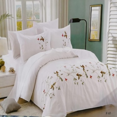 MMM HOME 6-Pieces Embroidered King Size Duvet Cover Set ,1 Duvet Cover + 1 Fitted Sheet + 4 Pillow Covers,Elegant Design