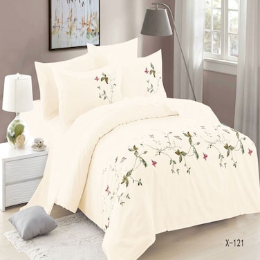 MMM HOME 6-Pieces Embroidered Super King Size Duvet Cover Set ,1 Duvet Cover + 1 Fitted Sheet + 4 Pillow Covers,Elegant Design