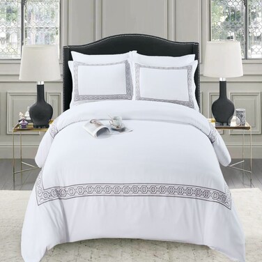 MMM HOME 6-Pieces Embroidered King Size Duvet Comforter Quilt Set ,1 Embroidered Comforter + 1 Fitted Sheet + 4 Pillow Covers,Elegant Design