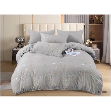 MMM HOME 6-Pieces Embroidered King Size Duvet Comforter Quilt Set ,1 Embroidered Comforter + 1 Fitted Sheet + 4 Pillow Covers,Elegant Design