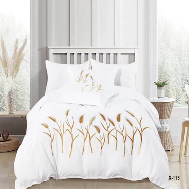 MMM HOME 6-Pieces Embroidered King Size Duvet Comforter Quilt Set ,1 Embroidered Comforter + 1 Fitted Sheet + 4 Pillow Covers,Elegant Design