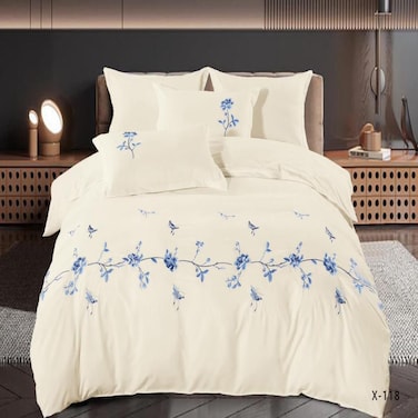 MMM HOME 6-Pieces Embroidered King Size Duvet Comforter Quilt Set ,1 Embroidered Comforter + 1 Fitted Sheet + 4 Pillow Covers,Elegant Design