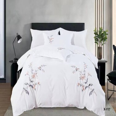 MMM HOME 6-Pieces Embroidered King Size Duvet Comforter Quilt Set ,1 Embroidered Comforter + 1 Fitted Sheet + 4 Pillow Covers,Elegant Design
