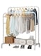 Double Rods Clothing Rack with Wheels, Garment Rack for Hanging Clothes, Multi functional Bedroom Clothes Rack