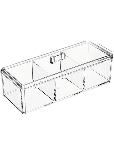 Tazweeq Square Qtip Holder Dispenser, 3 Compartments Cotton Ball Holder, Bathroom Canisters for Cotton Swab, Ball, Cotton Pad Organizer with Lid for Desk, Office, Vanity