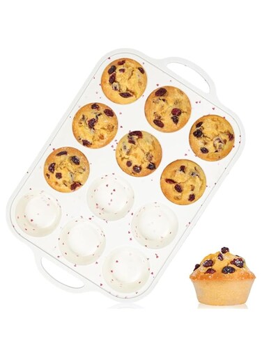 1 Pack Silicone Muffin Pan for Baking with Metal Reinforced Frame, 12 Cup Regular Size Cupcake Pan, BPA Free Silicone Muffin Tray, Cupcake Baking Pan Molds for Oven Dishwasher Safe