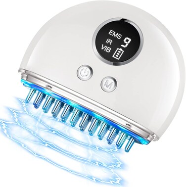 Electric Scalp Massager, , Gua Sha Massage Tool, Portable Gua Sha Tools for Skin Care, Body Pain Relief with 9 Power Strength and 4 Modes, Micro Current, Vibration (White)