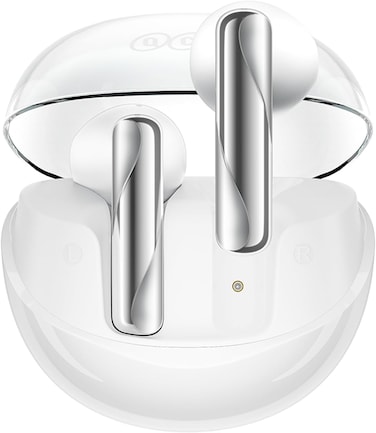 QCY AilyBuds Clear Bluetooth Earphones, HiFi TWS Wireless Earbuds, 4 Mics ENC Clear Call, Low Latency Mode, 10-Min Quick Charge, Semi in-Ear Comfortable Fit, White