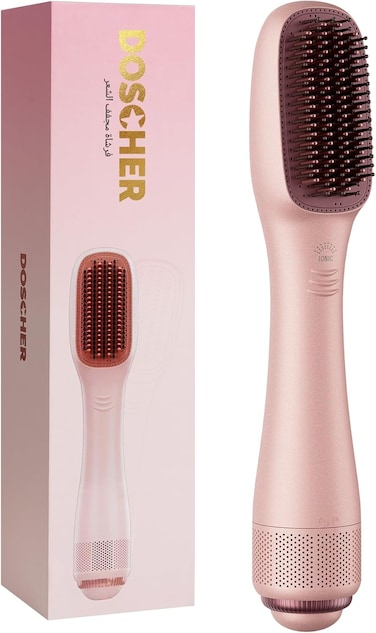 DOSCHER 3 in 1 Hair Dryer Brush &amp; Straightener Brush, 3 Heat/2 Speed Settings Ceramic Ionic Ceramic Dryer and Styler for All Hair Types, Professional One-Step Hair Dryer 1200W Pink